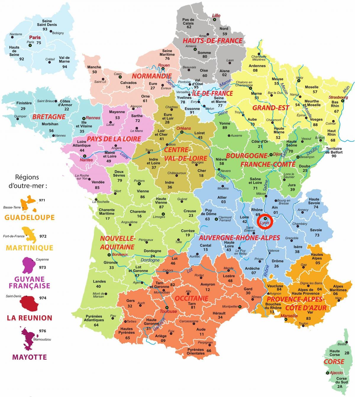 ليون على أوفيرني رون ألب - خريطة فرنسا